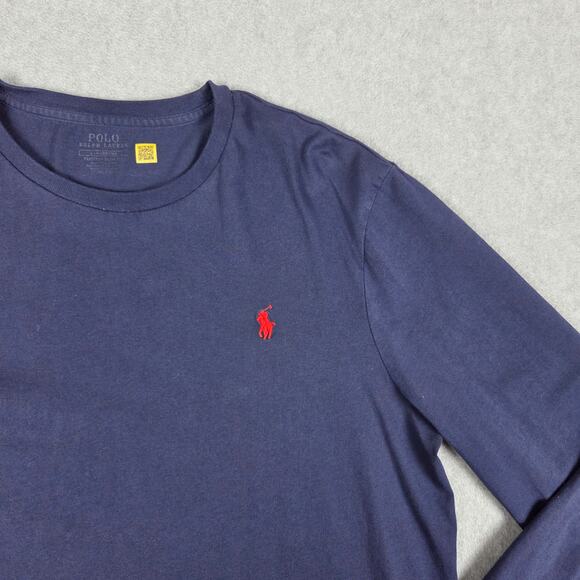 Polo Ralph Lauren Mens Large Navy Blue Long Sleeve T Shirt Red Logo - Picture 5 of 11